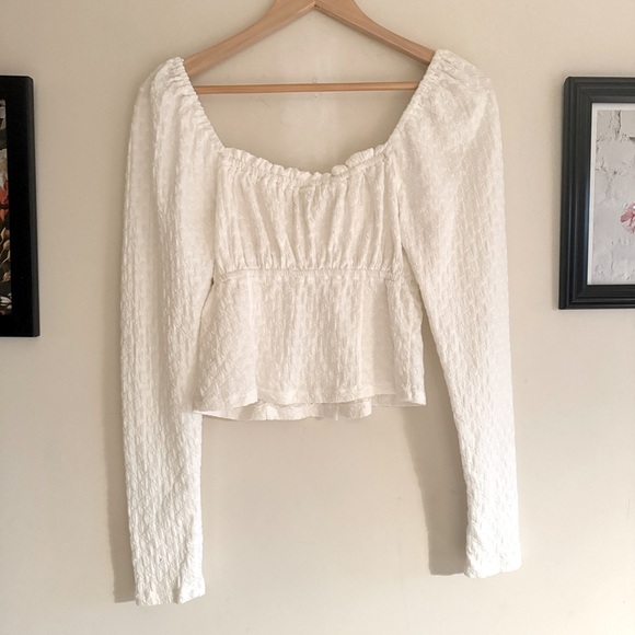 Free People White Eyelet Lady Bug Milk Maid Button Top Women's Size LG - Picture 8 of 13